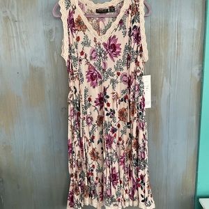 Floral Lace Trim Midi Dress